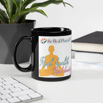 Real Health Real Beauty Meditation Man Black Glossy Mug